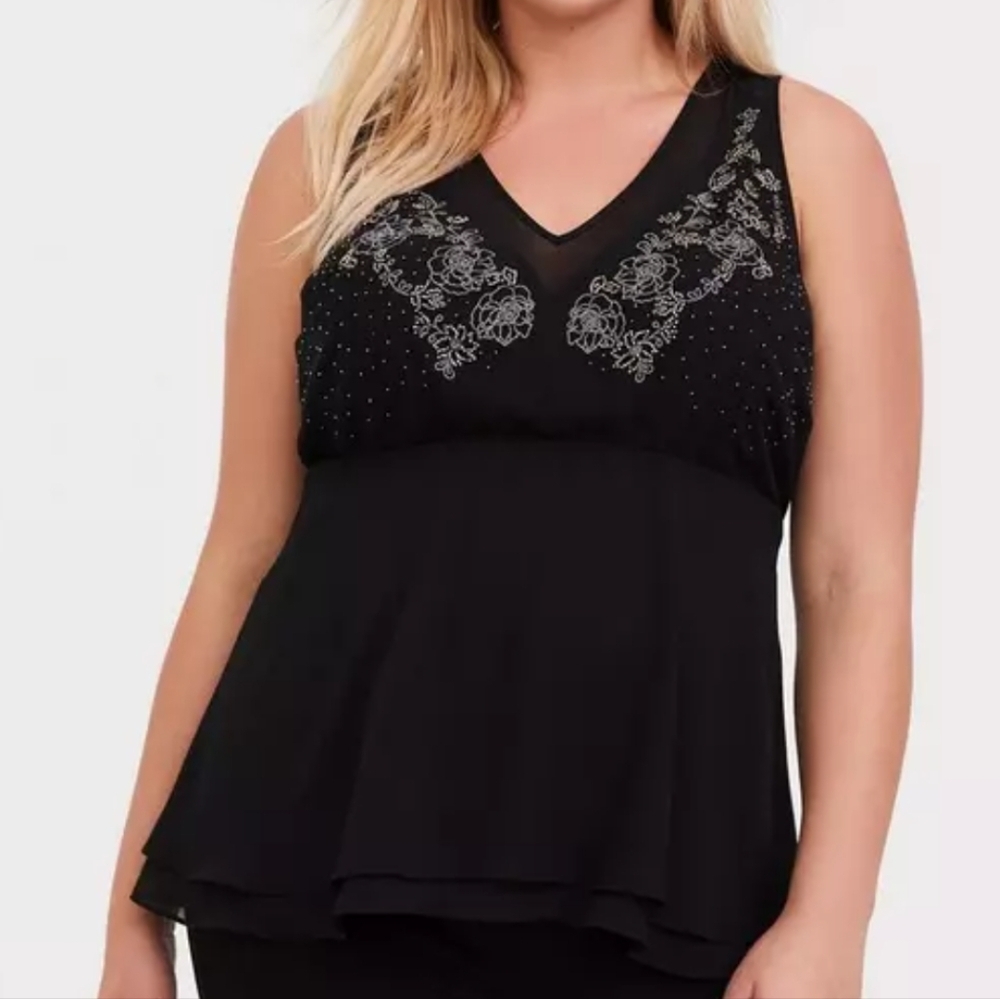 Torrid Black Chiffon Double-Layer Embellished Sle… - image 1